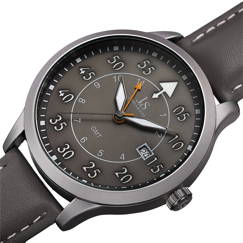 Joshua & Sons Men's Quartz GMT Genuine Leather Strap Watch - Grey