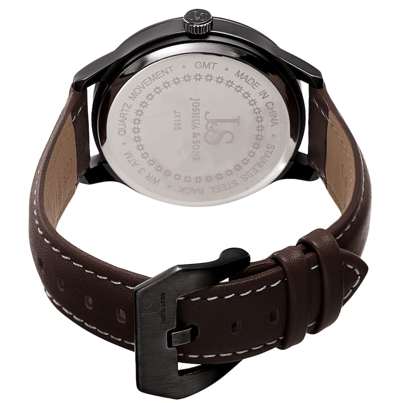 Joshua & Sons Men's Quartz GMT Genuine Leather Strap Watch