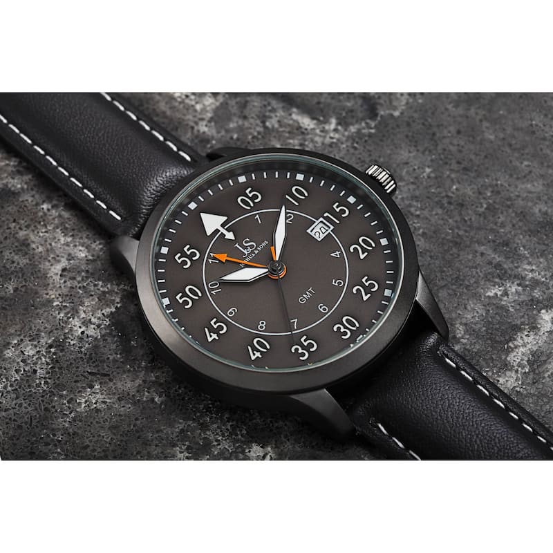 Joshua & Sons Men's Quartz GMT Genuine Leather Strap Watch