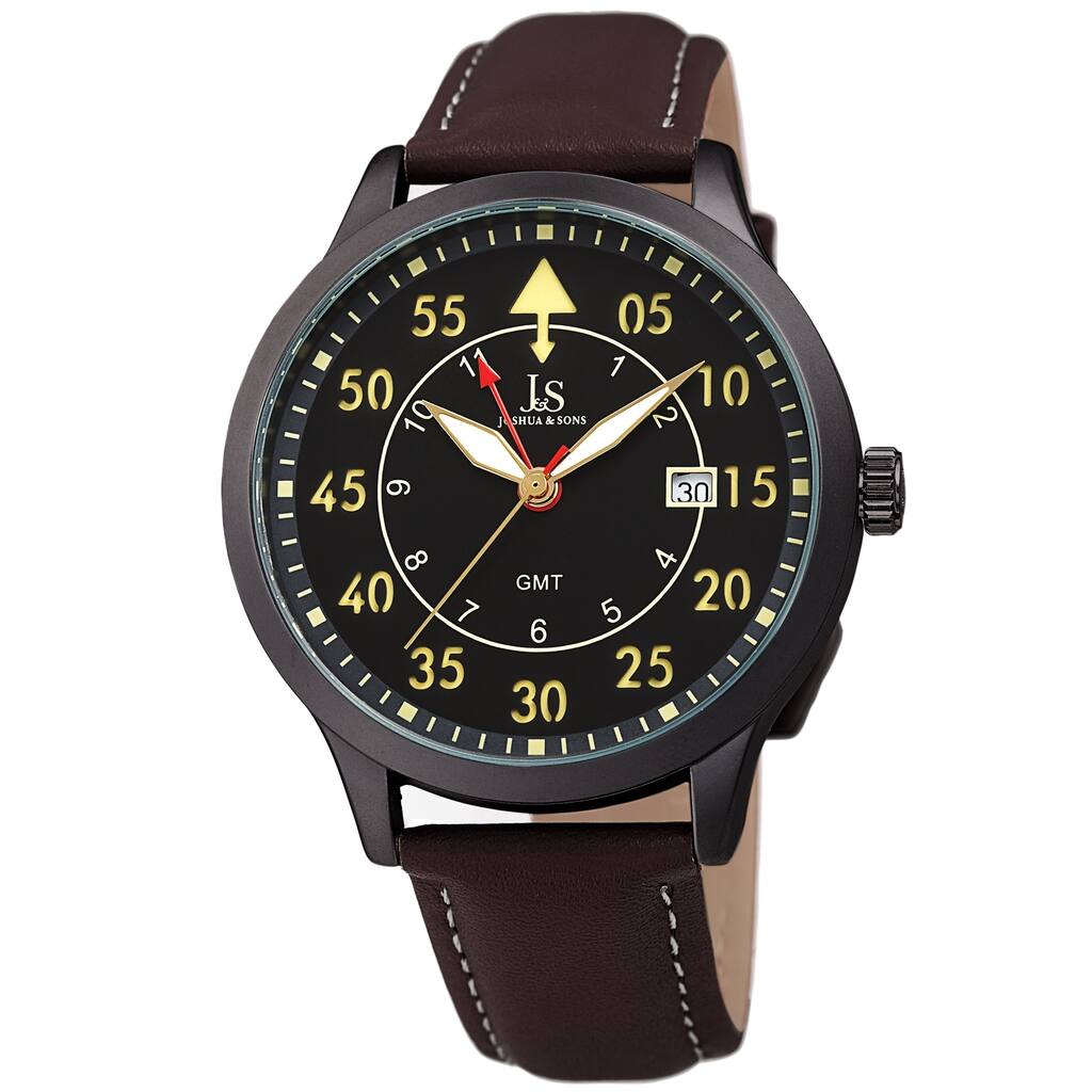 Joshua & Sons Men's Quartz GMT Genuine Leather Strap Watch