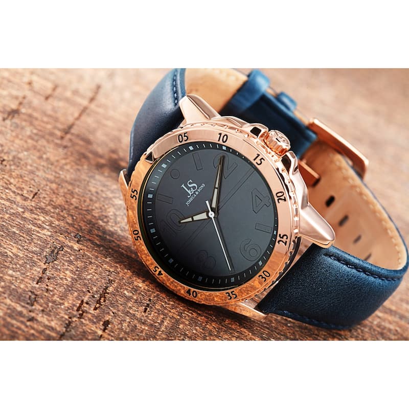 Joshua & Sons Men's Quartz Embossed Marker Genuine Leather Strap Watch