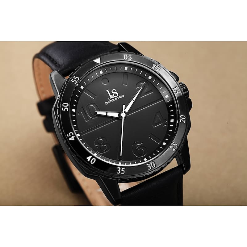 Joshua & Sons Men's Quartz Embossed Marker Genuine Leather Strap Watch