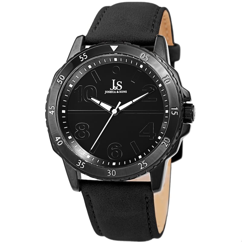 Joshua & Sons Men's Quartz Embossed Marker Genuine Leather Strap Watch