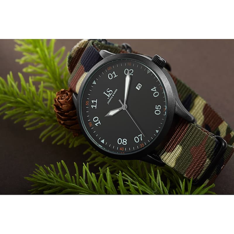 Joshua & Sons Men's Quartz Date Camouflage Strap Watch