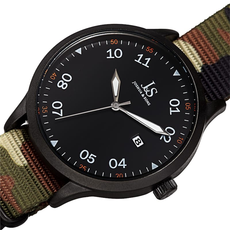 Joshua & Sons Men's Quartz Date Camouflage Strap Watch - Black