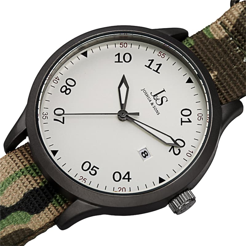 Joshua & Sons Men's Quartz Date Camouflage Strap Watch - Grey/Blue