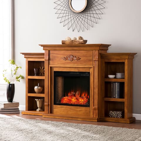 SEI Furniture Talini Brown 6-shelf Alexa-enabled Smart Fireplace