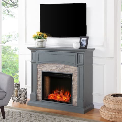 SEI Furniture Stella Transitional Gray Wood Alexa Enabled Fireplace