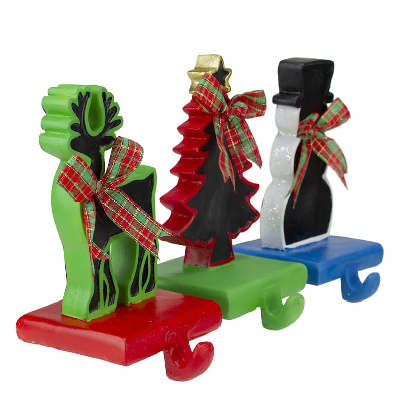 Set of 3 Reindeer Tree and Snowman with Chalkboard Christmas Stocking Holders 7". - 7"