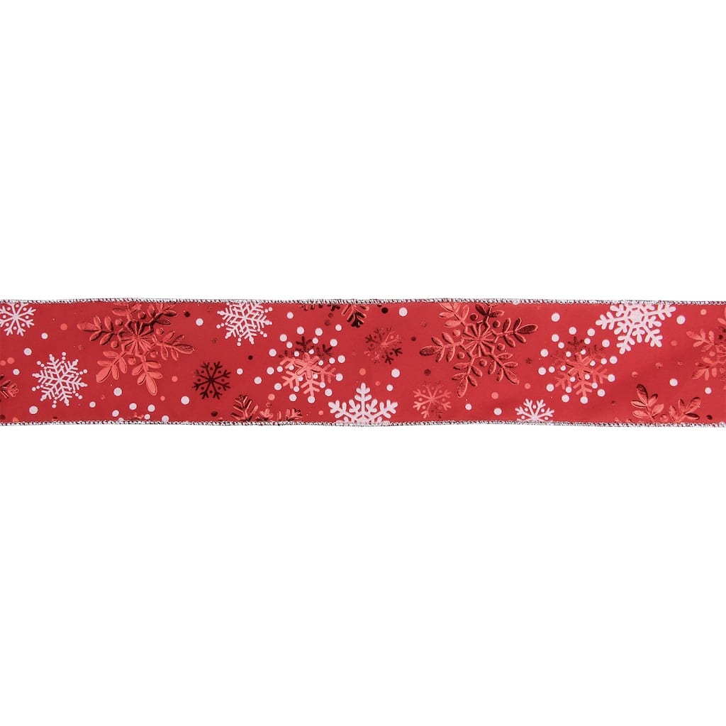 Metallic Red and White Snowflake Wired Craft Ribbon 2.5" x 16 Yards - N/A