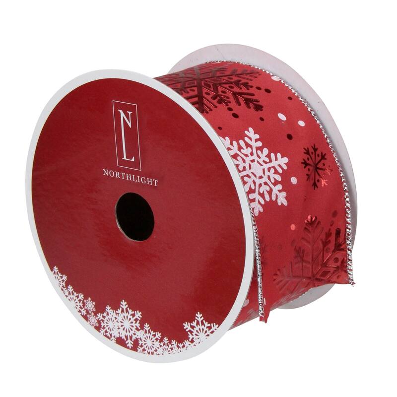 Metallic Red and White Snowflake Wired Craft Ribbon 2.5" x 16 Yards - N/A