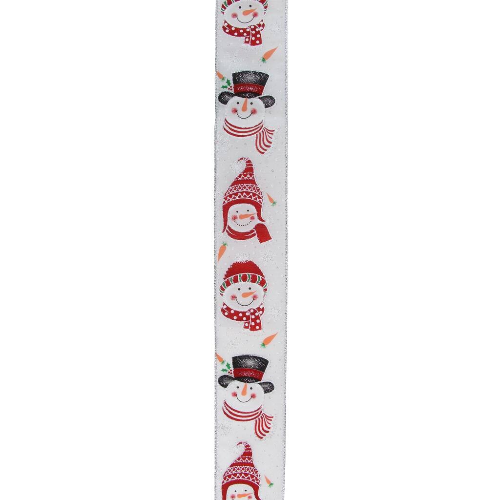 White and Red Winter Snowman Wired Craft Ribbon 2.5" x 16 Yards - N/A