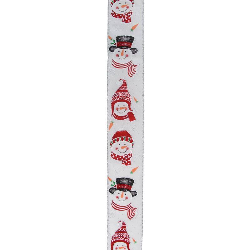 White and Red Winter Snowman Wired Craft Ribbon 2.5" x 16 Yards - N/A