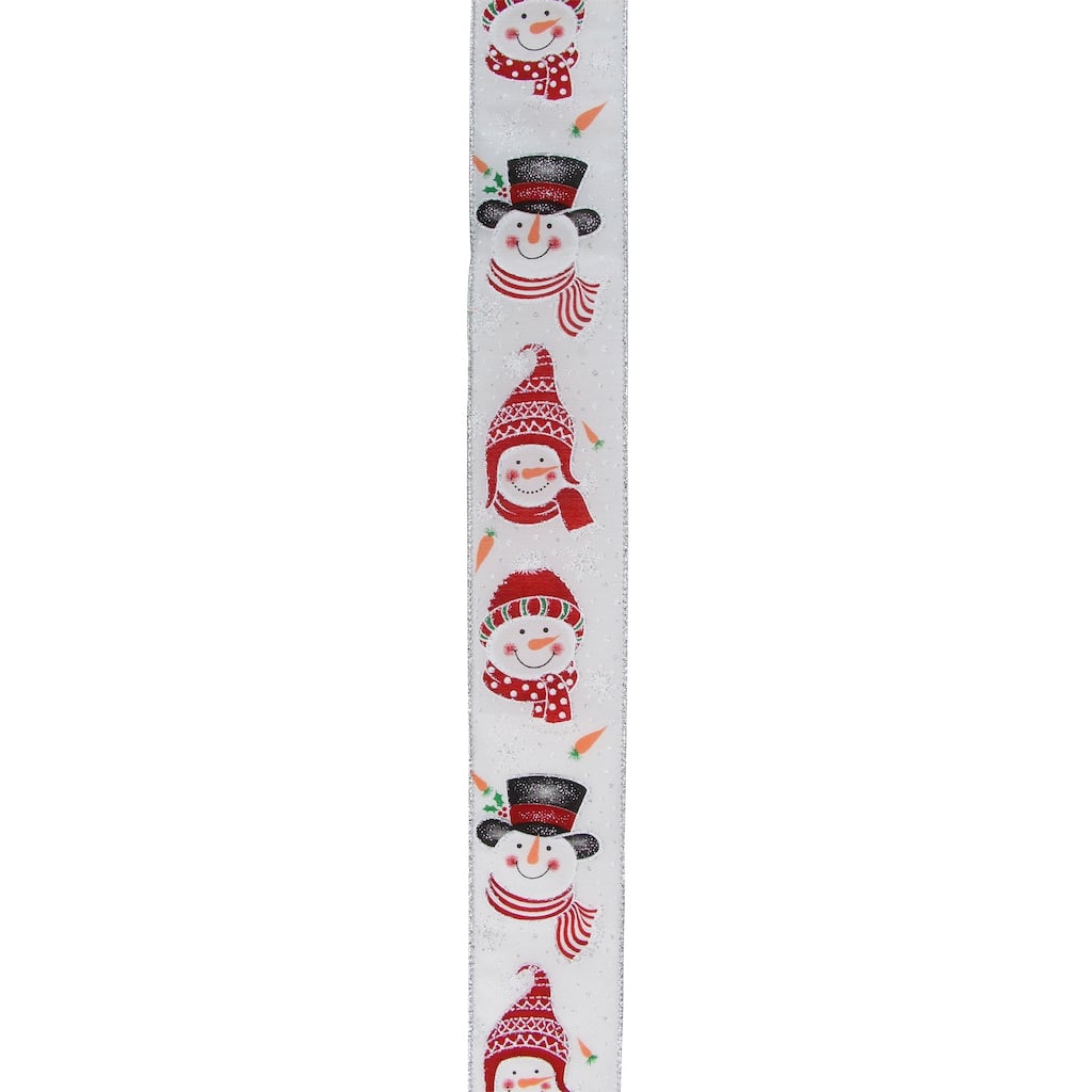 White and Red Winter Snowman Wired Craft Ribbon 2.5" x 16 Yards - N/A