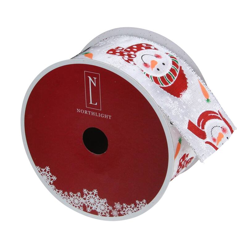 White and Red Winter Snowman Wired Craft Ribbon 2.5" x 16 Yards - N/A