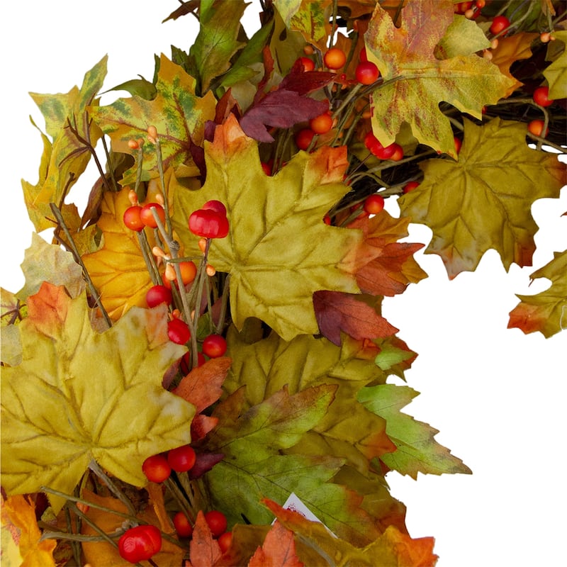 Fall Harvest Leaves and Berries Artificial Twig Wreath - 30 inch Unlit - N/A