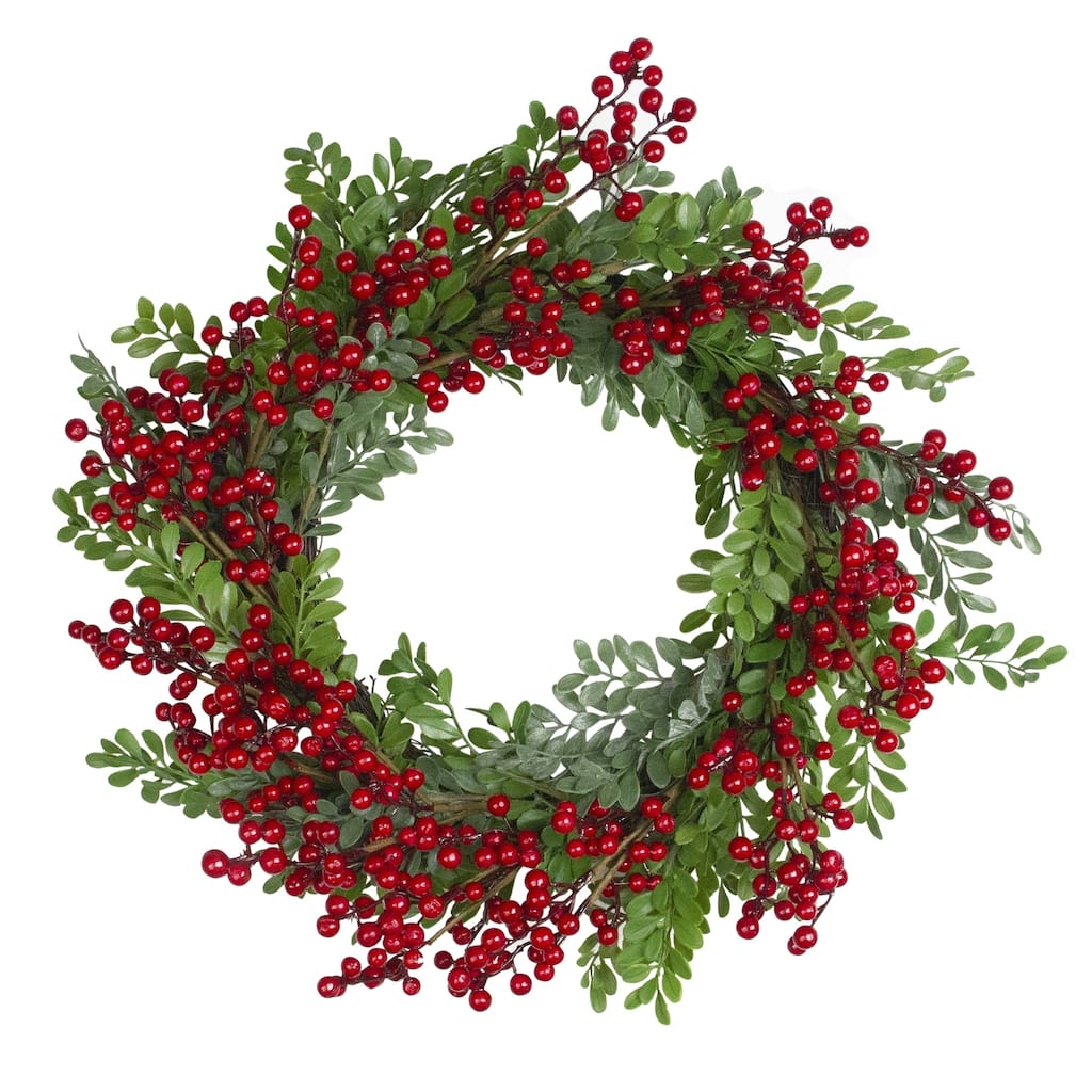Red Berries and Two Tone Leaves Artificial Christmas Wreath - 20 inch Unllit - N/A