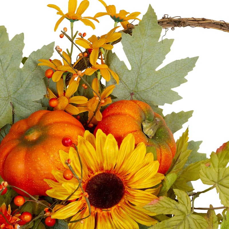 Pumpkin and Sunflower Fall Harvest Artificial Cornucopia Wreath - 20 inch Unlit - N/A