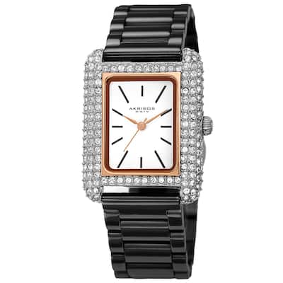 Akribos XXIV Women's Quartz Rectangle Swarovski Crystal Stainless Steel Link Bracelet Watch