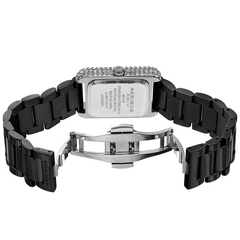 Akribos XXIV Women's Quartz Rectangle Swarovski Crystal Stainless Steel Link Bracelet Watch
