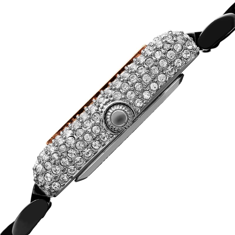 Akribos XXIV Women's Quartz Rectangle Swarovski Crystal Stainless Steel Link Bracelet Watch