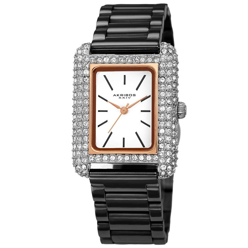 Akribos XXIV Women's Quartz Rectangle Swarovski Crystal Stainless Steel Link Bracelet Watch