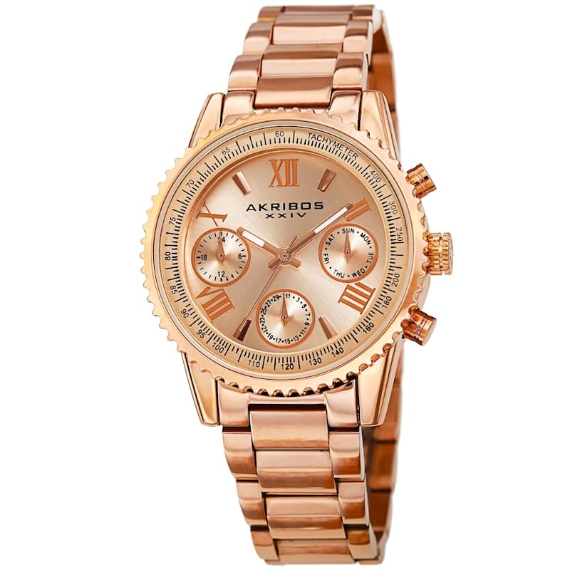 Akribos XXIV Women's Quartz Day of Week Calendar Stainless Steel Link Watch