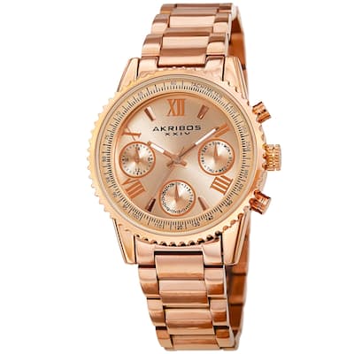 Akribos XXIV Women's Quartz Day of Week Calendar Stainless Steel Link Watch