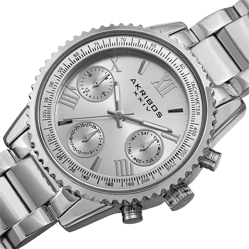 Akribos XXIV Women's Quartz Day of Week Calendar Stainless Steel Link Watch