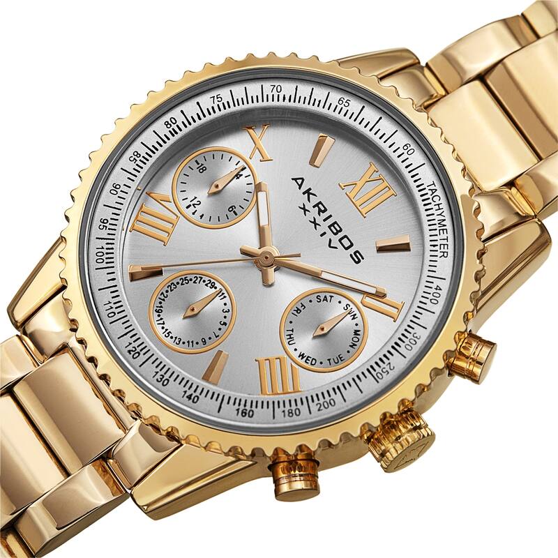 Akribos XXIV Women's Quartz Day of Week Calendar Stainless Steel Link Watch