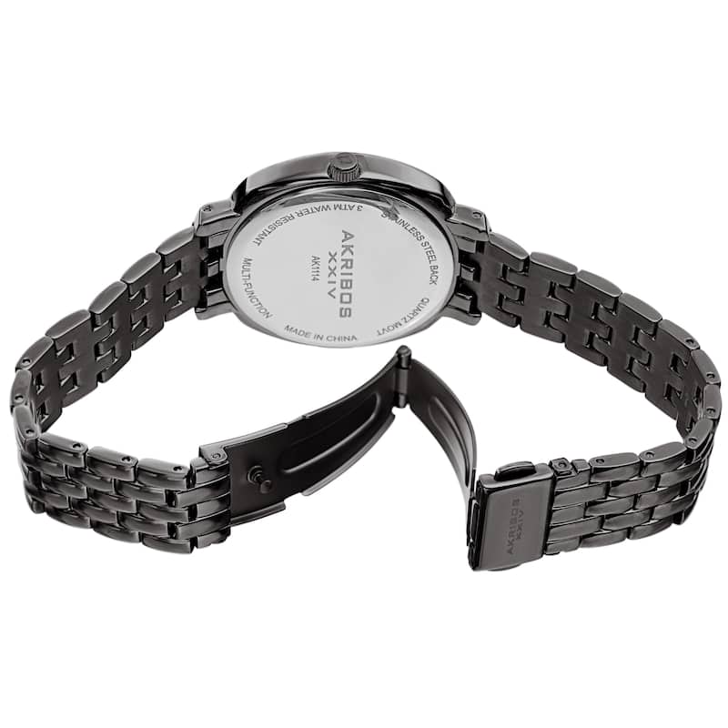 Akribos XXIV Women's Quartz Faux Pearl Day of Week Calendar Stainless Steel Link Bracelet Watch