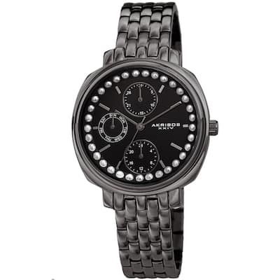 Akribos XXIV Women's Quartz Faux Pearl Day of Week Calendar Stainless Steel Link Bracelet Watch
