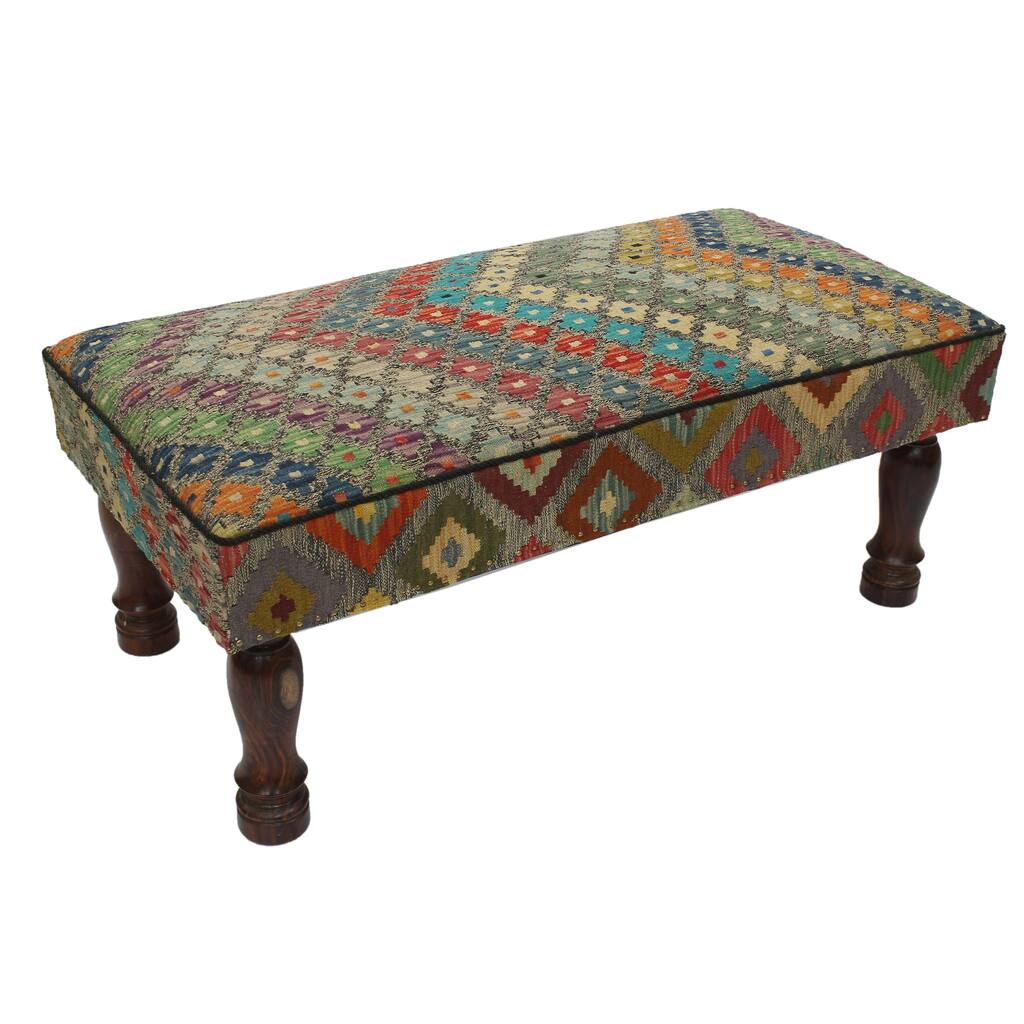Palmira Gray/Purple Handmade Kilim Upholstered Settee - 24"x48"x21"
