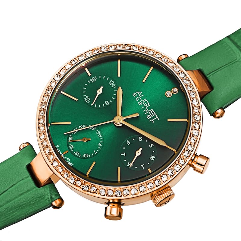 August Steiner Women's Quartz Day Week Month Crocodile Embossed Leather Strap Watch