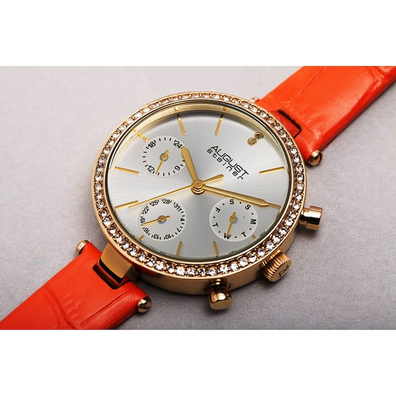 August Steiner Women's Quartz Day Week Month Crocodile Embossed Leather Strap Watch