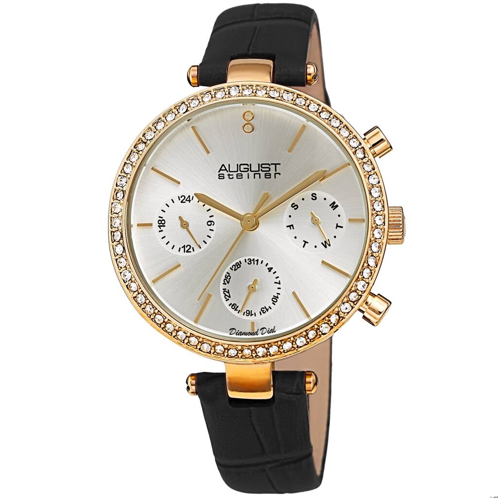 August Steiner Women's Quartz Day Week Month Crocodile Embossed Leather Strap Watch