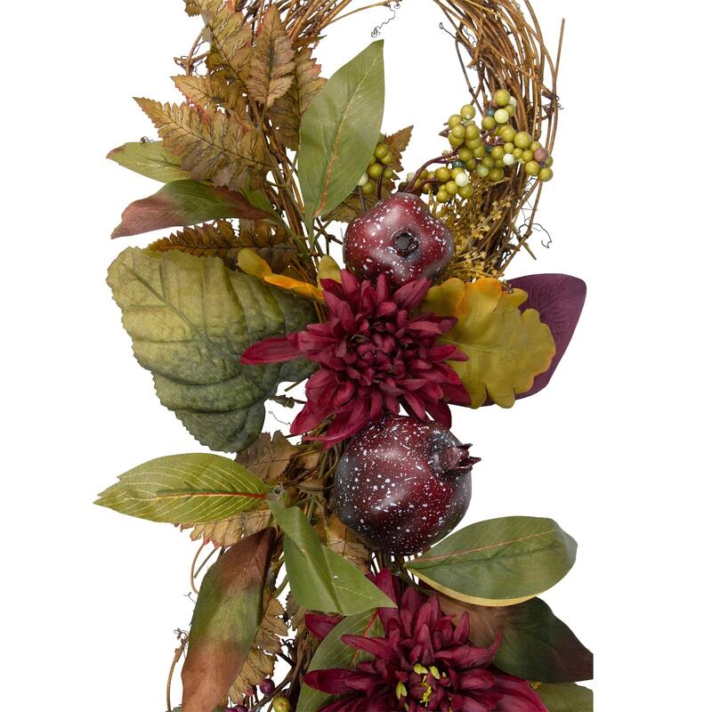 28" Mum Flowers with Pomegranates Autumn Teardrop Swag