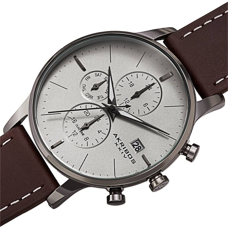 Akribos XXIV Men's Quartz Day Month 24 hour Interchangeable Leather Strap Watch