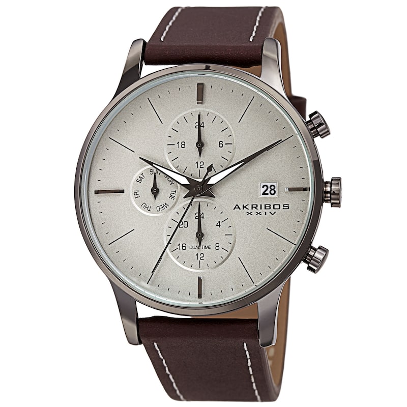 Akribos XXIV Men's Quartz Day Month 24 hour Interchangeable Leather Strap Watch