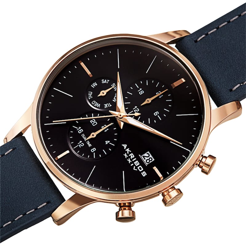 Akribos XXIV Men's Quartz Day Month 24 hour Interchangeable Leather Strap Watch