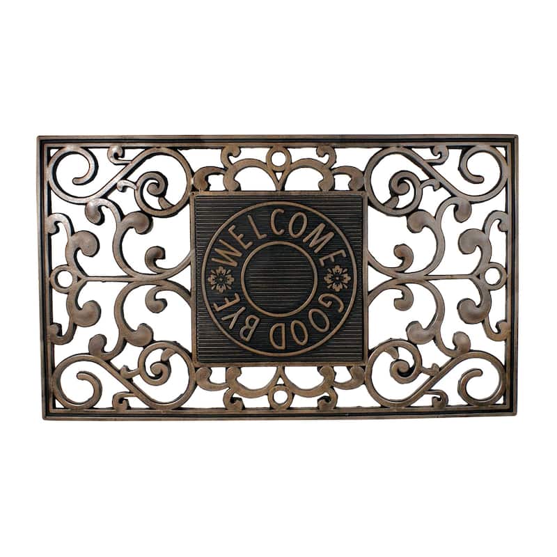 Copper and Black "Welcome and Good Bye" Outdoor Mat 30 x 18