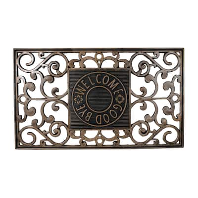 Copper and Black "Welcome and Good Bye" Outdoor Mat 30 x 18