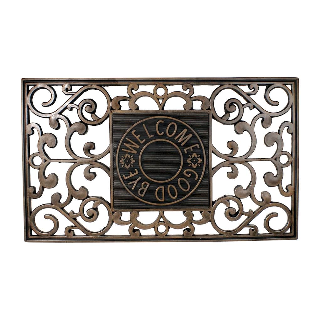 Copper and Black "Welcome and Good Bye" Outdoor Mat 30 x 18