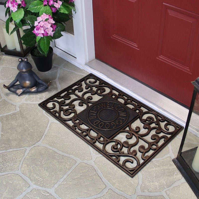 Copper and Black "Welcome and Good Bye" Outdoor Mat 30 x 18