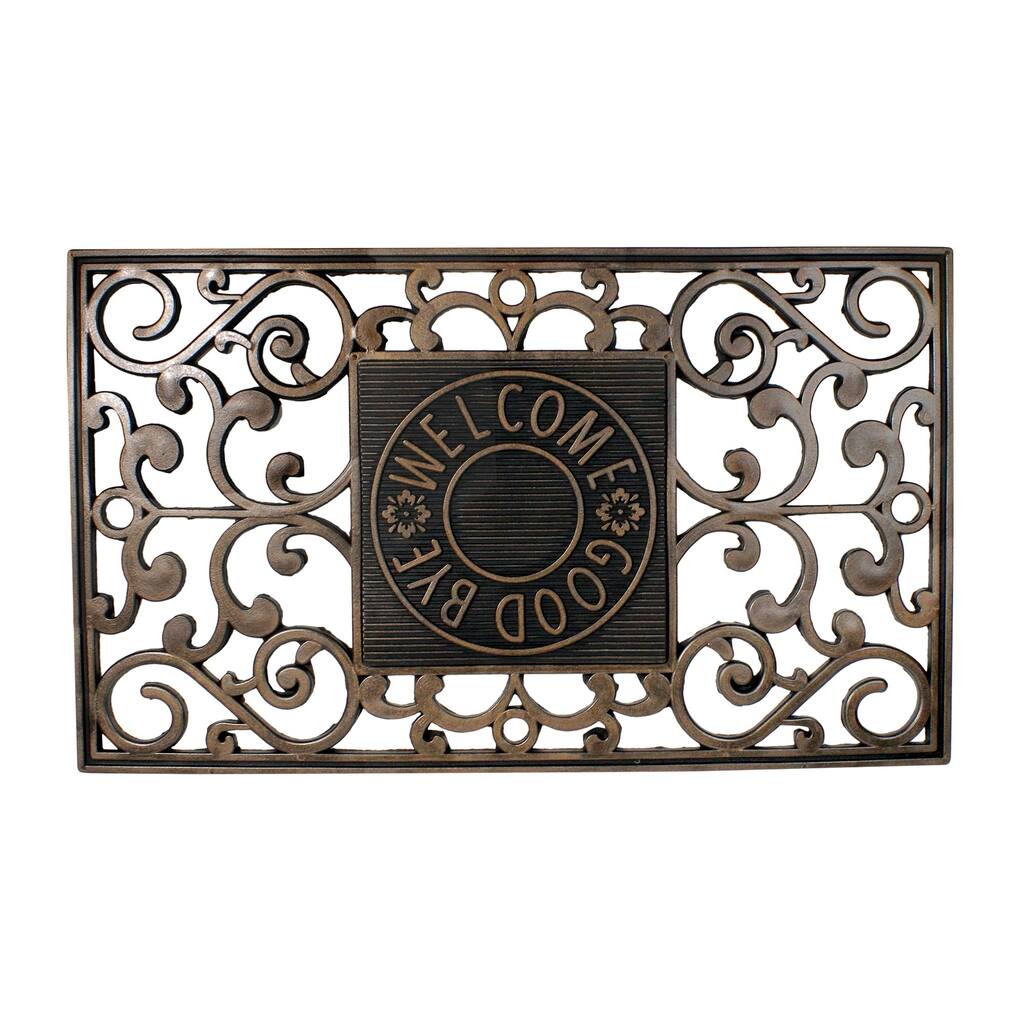 Copper and Black "Welcome and Good Bye" Outdoor Mat 30 x 18