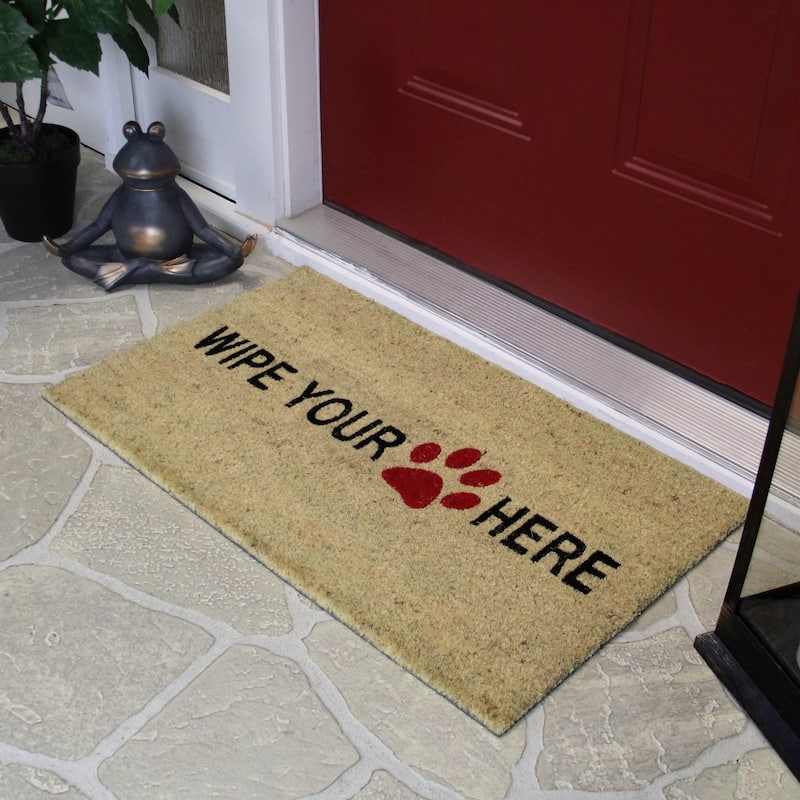 Beige and Black Animal Print "Wipe Your Paw Here" Outdoor Mat