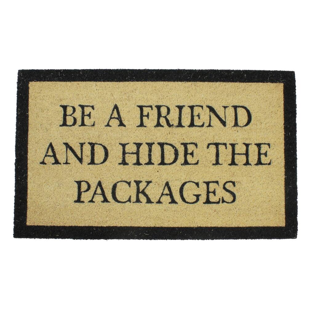 Beige and Black Rectangular "Hide The Packages" Outdoor Mat 30 x 18