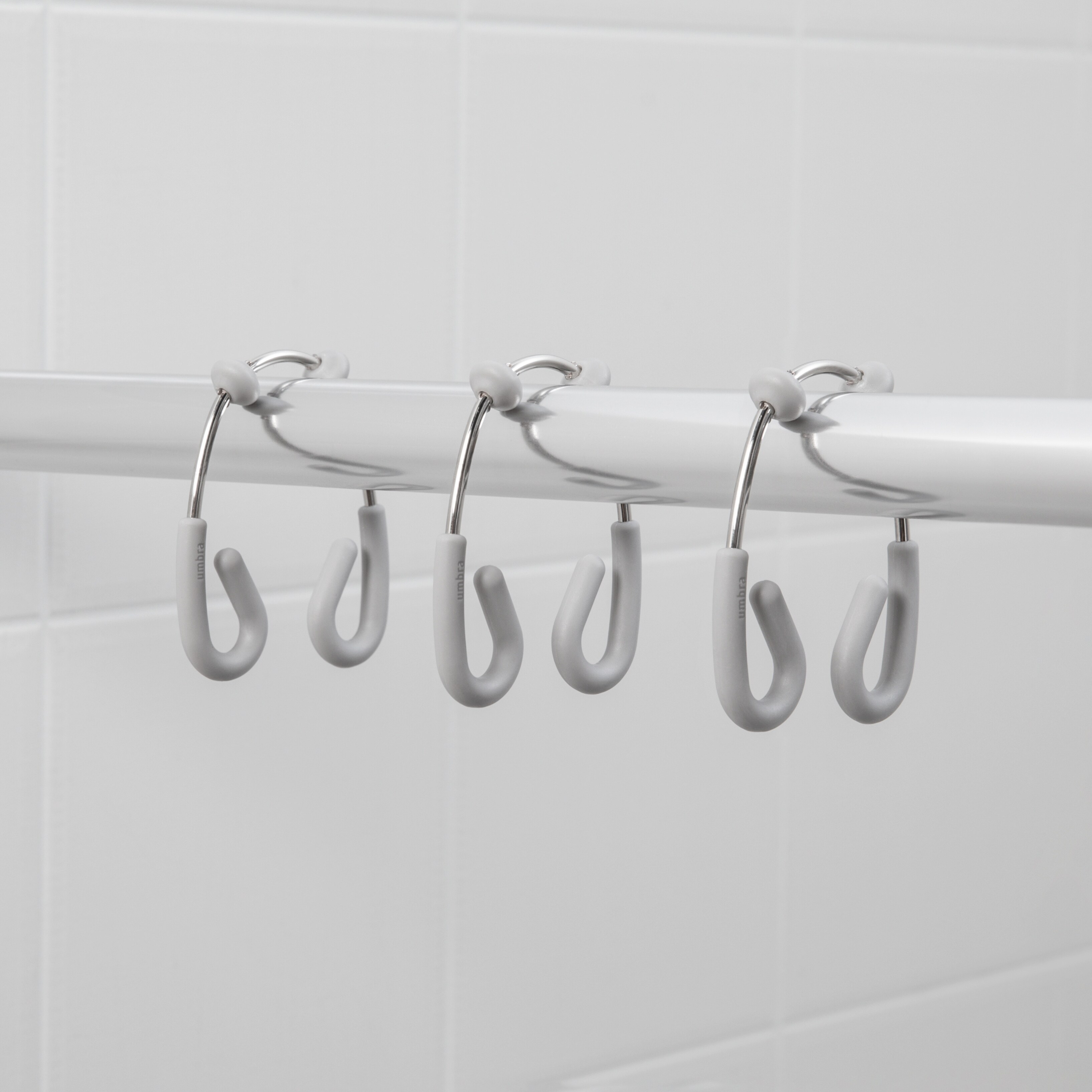 Kenney Plastic Beaded Roller Shower Curtain Double Hooks, Set of 12 - White