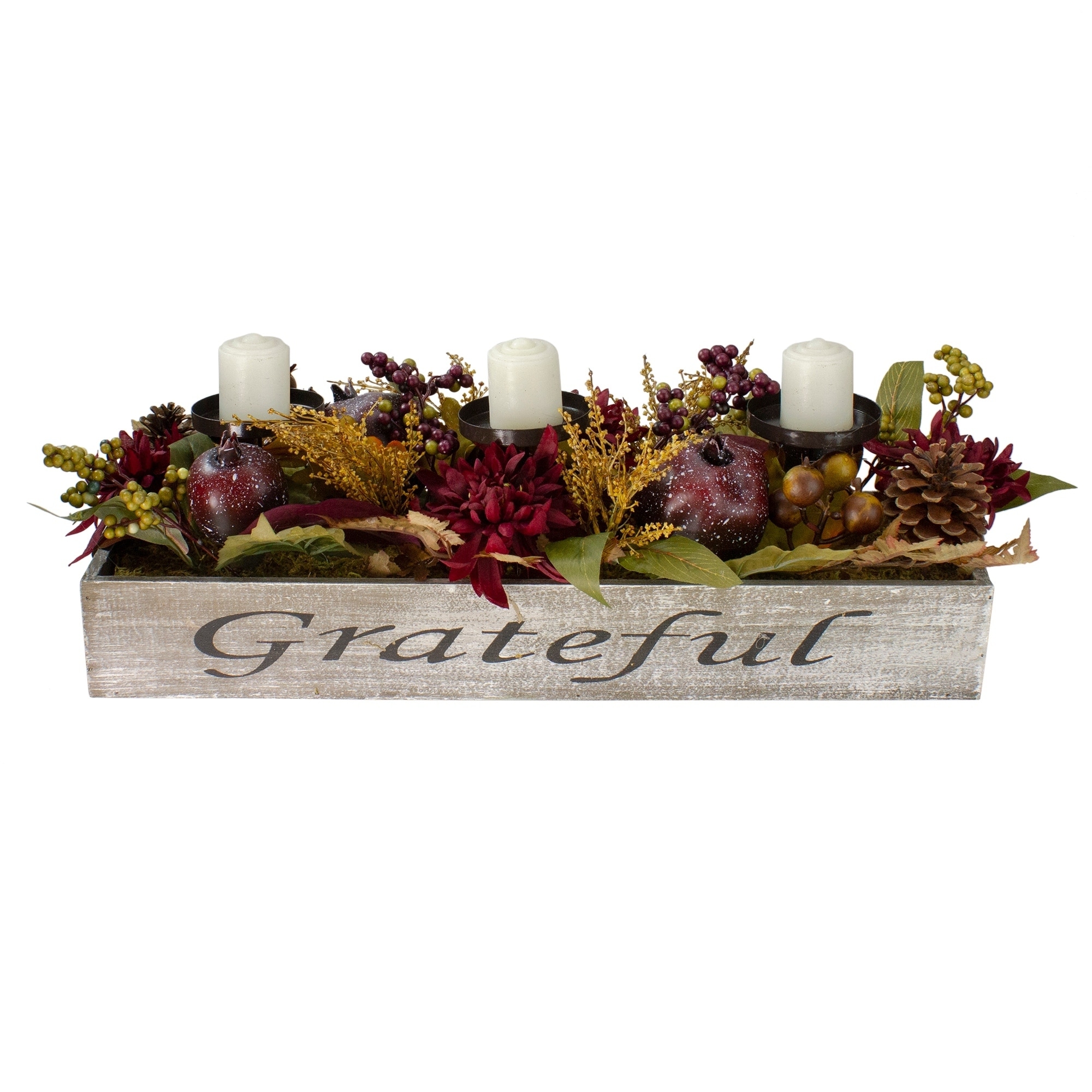 Autumn Harvest Triple Candle Holder in a Rustic Wooden Box Centerpiece - 24"