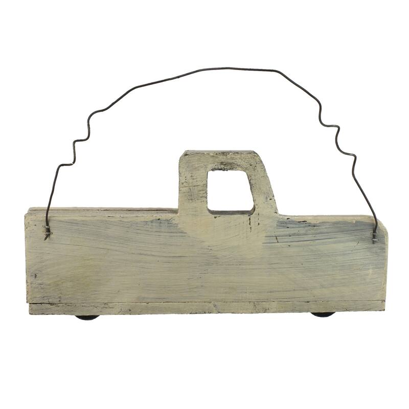 11.75" White Wooden Pick Up Truck Fall Harvest Wall Hanging - N/A